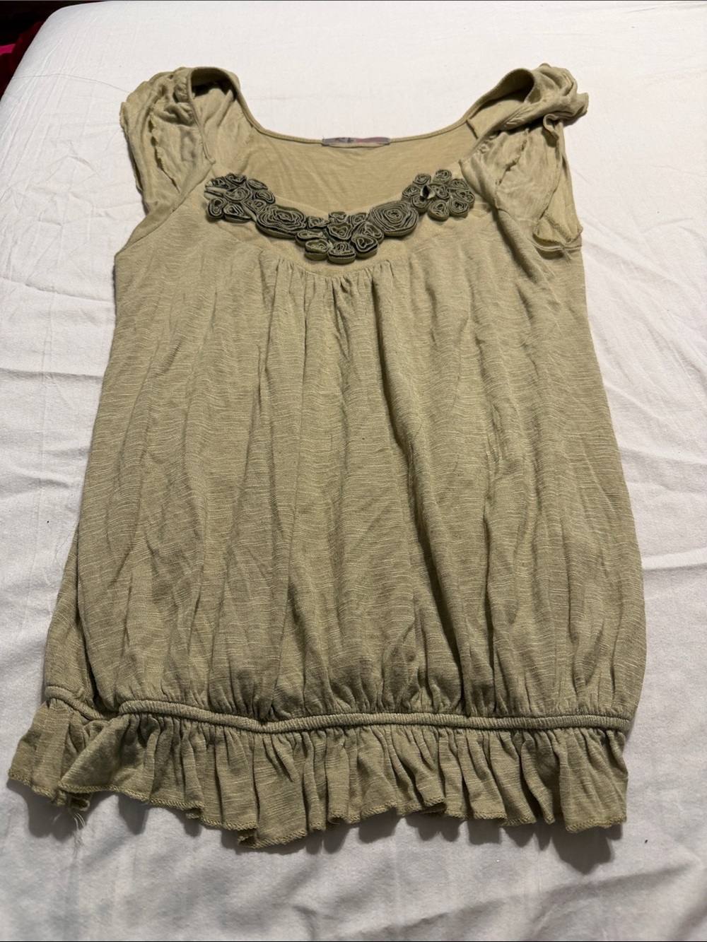 julie's closet Olive Green Rosette-Trim Cap Sleeve Tank